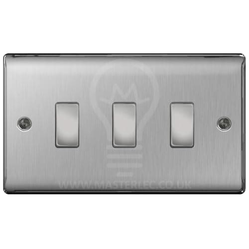 Image of BG Brushed Steel 3 Gang Light Switch in Double Plate Format Custom Switch