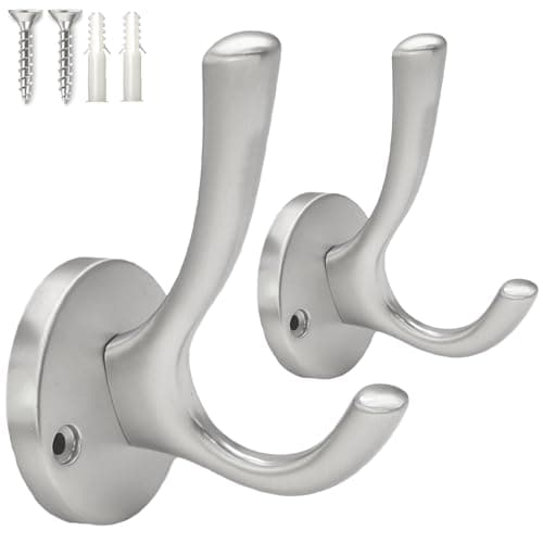 Image of Zorfeter Brushed Nickel Towel Hooks Bathroom Coat Hook - Heavy Duty Decorative Hooks Door Hanger for Robes, Clothes, and Towels - Wall Mounted Cabinet Closet Hooks, Pack of 2