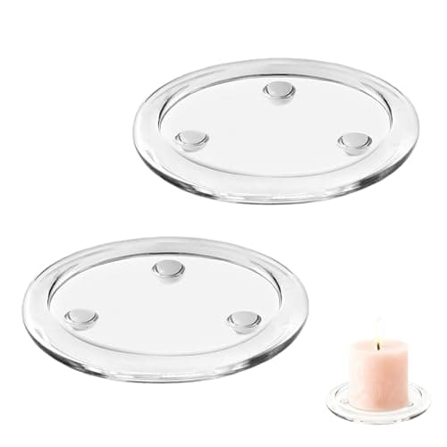 Image of 2Pcs Round Glass Candle Holders – 4Inches/10cm Clear Glass Candle Plates – Pillar Stand Pedestal Base for Wedding & Party Decorations – Home Candle Tray for Table Centerpieces