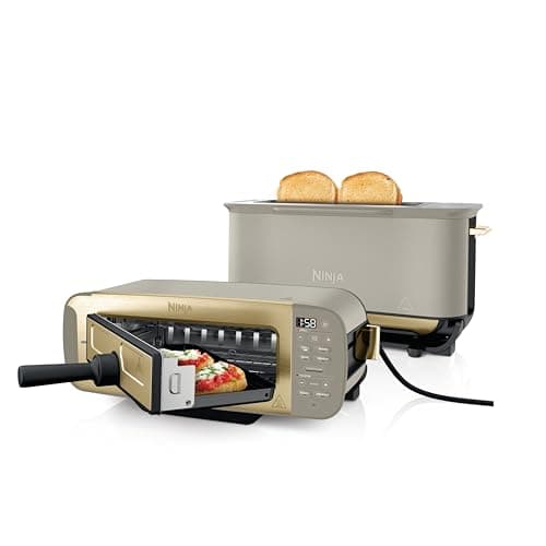 Image of Ninja Foodi 3-in-1 Toaster, Grill and Panini Press with Flip Design, 7 Cooking Functions, 7 Toast Shades, Includes Panini Press, Bake Tray and Crumb Tray, Stone Gold ST202UKSTGD
