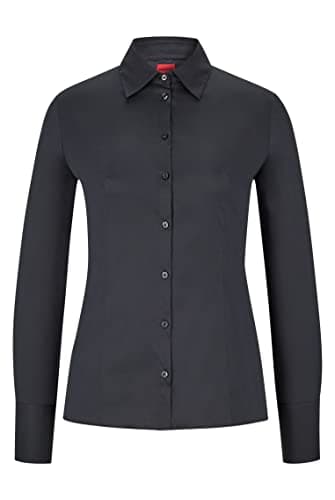 Image of HUGO Womens The Fitted Shirt Slim-fit Blouse in Cotton Blend with Easy-Iron Finishing Black