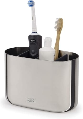 Image of Joseph Joseph EasyStore - Luxe Stainless-steel Toothbrush Holder Caddy Bathroom Storage, Large- Steel