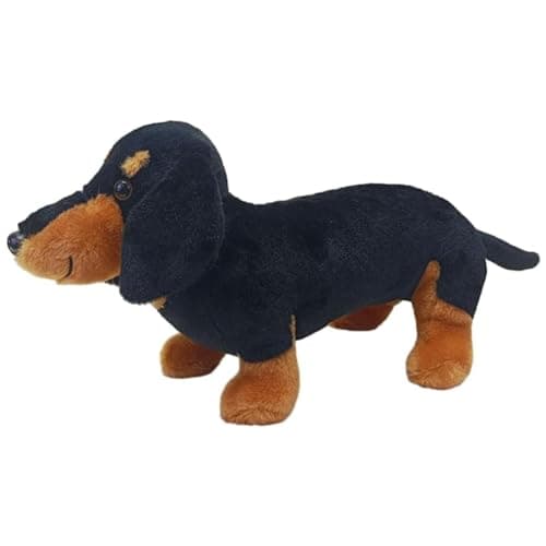 Image of pytweum Dachshund Plush Toy, Sausage Dog Soft Toy, Cuddly, Soft, Furry, Fluffy Stuffed Toy, Cute Dachshund Plushie For Birthdays Valentine's Day And Christmas—25cm Black