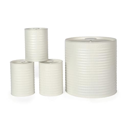 Image of Russell Hobbs RH03270CEU7 Ribbed 4-Piece Countertop Set – Set of 3 Kitchen Storage Canisters & Bread Bin, Tea, Coffee and Sugar, Durable Steel, Pull Top Lids, Easy to Clean, Ribbed Design, Cream