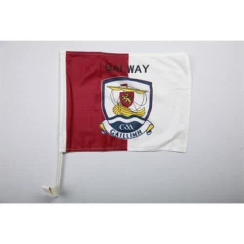 Image of Official GAA County Galway Car Flag 12" x 16" - Maroon and White - Galway Crest - Polyester - Car Mount - Rectangular Flag