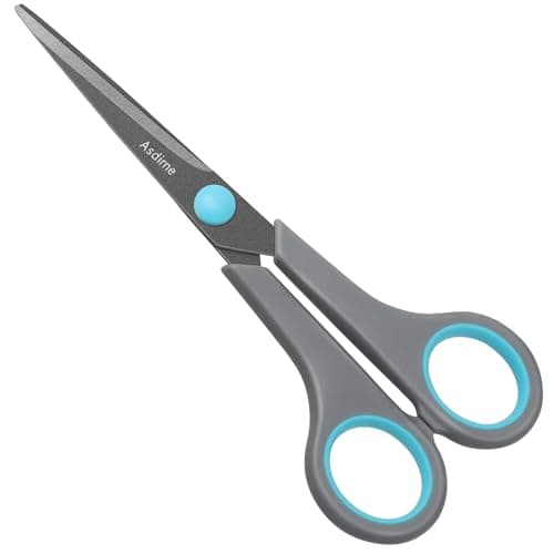 Image of Asdirne Teflon Coating Scissors, Stainless Steel Blades, Soft Grip Handle, Suitable for Households,Offices and Schools, All Purpose, Blue/Grey, 16.2 cm