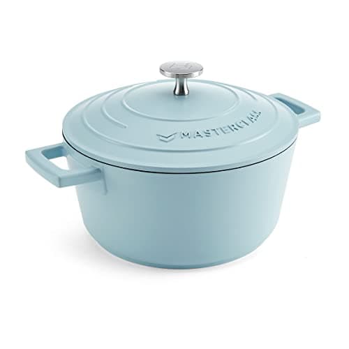 Image of MasterClass Small Casserole Dish with Lid 2.5L/20 cm, Lightweight Cast Aluminium, Induction Hob and Oven Safe, Sky Blue