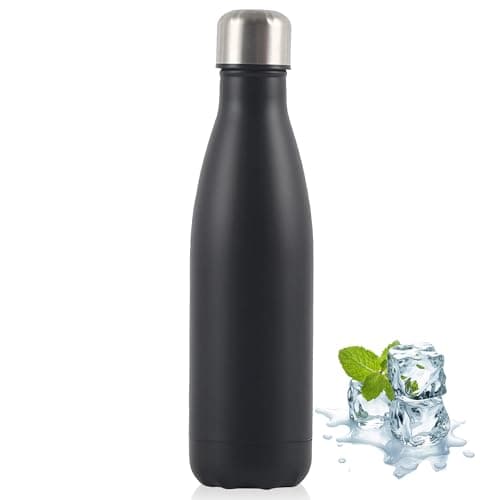 Image of Stainless Steel Insulated Water Bottle 500ml, Double Wall Vacuum Flask – Keeps Drinks Cold 24H, Hot 12H, Leakproof, for Outdoor, Sports, Camping, Gym(Black)