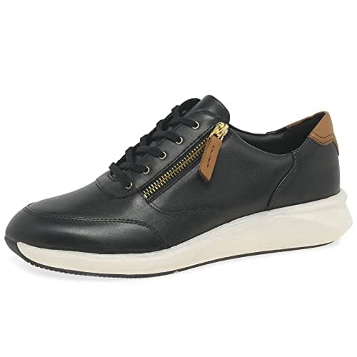 Image of Clarks Womens Un Rio Zip Sneaker, Black Black Leather, 5 UK