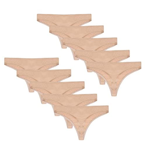 Image of Style It Up 10 Pairs Ladies Womens Thong Briefs Underwear 100% Cotton Comfortable (Nude, M)