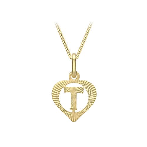Image of CARISSIMA Women's 9ct Yellow Gold Diamond Cut 'T' Initial Heart Pendant on Curb Chain - 46cm/18'