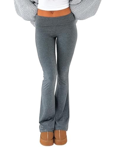 Image of LSFYSZD Women Fold Over Waistband Stretchy Yoga Pants Flared Pants Leggings Bell Bottoms (Dark Grey, M)