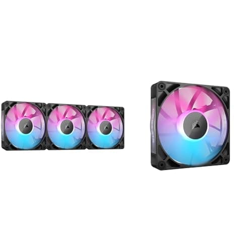 Image of CORSAIR iCUE LINK RX120 RGB 120mm PWM Fan + iCUE LINK RX120 RGB 120mm PWM Fans (Triple Pack) with iCUE LINK System Hub Bundle – Black