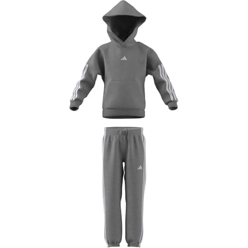 Image of adidas Boy's Little Kids 3 Stripes Essentials Fleece Track_Suit, medium grey heather, 4-5 Years