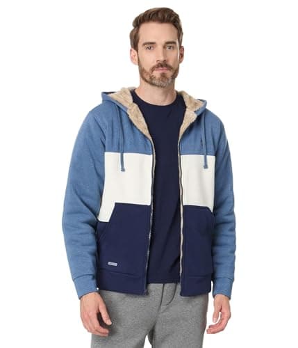 Image of U.S. POLO ASSN. Men's Standard USPA Color-Block Full Zip Sherpa Hoodie, Colorado Blue Heather