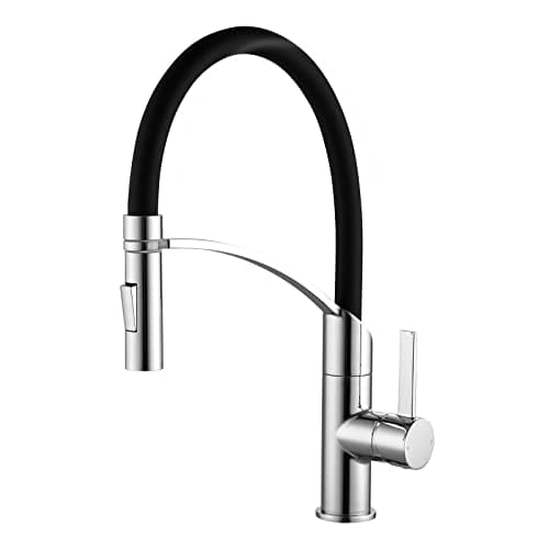 Image of Flexible Kitchen Taps with Pull Out Spray Black Chrome Kitchen Sink Mixer Tap with Black Silicone Hose Single Lever Sink Taps for Modern Kitchens 360° Swivel Spout Dual Function Sprayer