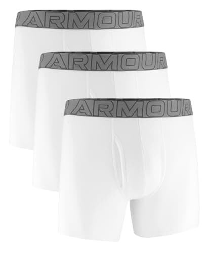 Image of Under Armour Men's 3-Pack Performance Cotton Boxer Brief, 6" Inseam, All-Day Comfort & Ultra-Soft, White, Plain, L (Pack of 3)