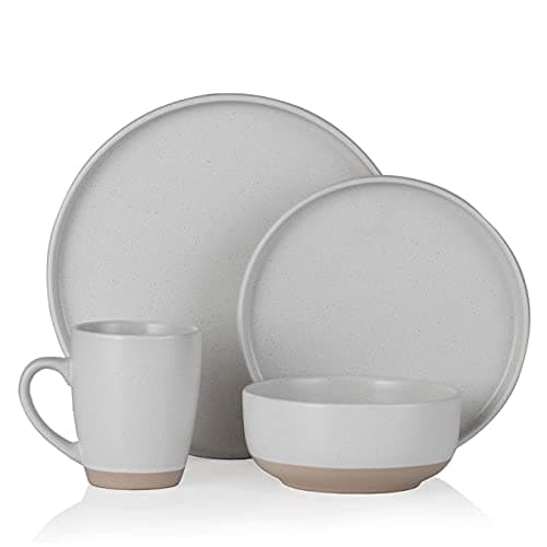 Image of Barbary & Oak Avena 16 Piece Dinnerware Set, Stoneware, Linen White, BO867007WHT
