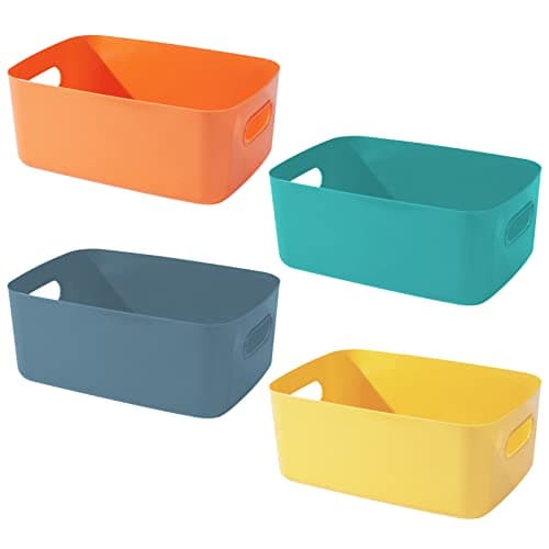 Image of Bgfuni Set of 4 Storage Boxes, Organiser Box with Handles (Original Design), Small Plastic Box, White for Household, Practical Storage Basket Storage Box for the Bathroom, 20 x 14 x 7.5 cm (Colour)