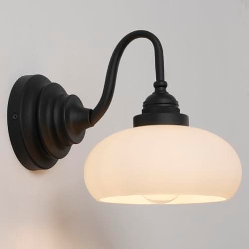 Image of SongCiLT Vintage Gooseneck Sconce Wall Lighting with Milk White Glass Shade,Industrial Bathroom Vanity Wall Mounted Lamp Fixture for Living Room Bedroom Stairwells