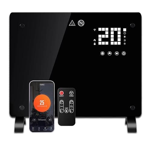 Image of DONYER POWER 1000W Small Convector Heater, Ultra-thin Wall-mounted or Freestanding, 24H Timer Remote Controlled Operated with WIFI Connection, Black Glass Panel