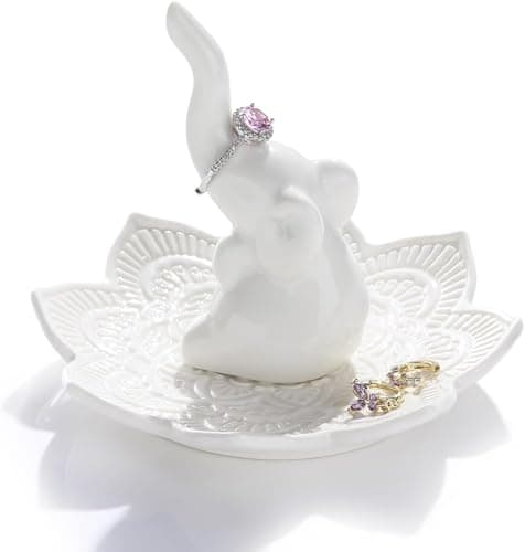Image of Titanape Elephant Ring Holder with Mandala Trinket Dish, Boho Decor, Jewelry Holder for Rings Earrings Bracelets, White Elephant Gifts for Adults, Christmas Valentine's Day Birthday Gifts for Women