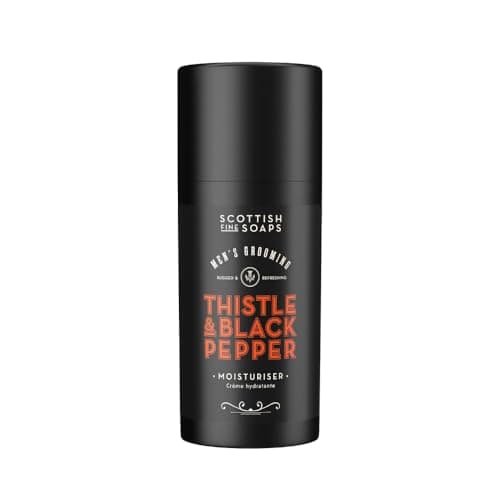 Image of Scottish Fine Soaps Men's Grooming Thistle & Black Pepper Moisturiser 100ml – Hydrating Face Moisturiser with Hyaluronic Acid and Almond Oil