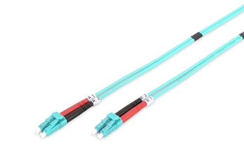 Image of DIGITUS DK-2533-10/3 – Fibre Optic Cable OM3 – 10 m – LC to LC – Duplex Fibre Optic Cable – 1/10/40/100 Gbit/s – MM Multimode Fibre Optic LAN Cable – Fibre Type: 50/125 µ – Turquoise (Aqua)