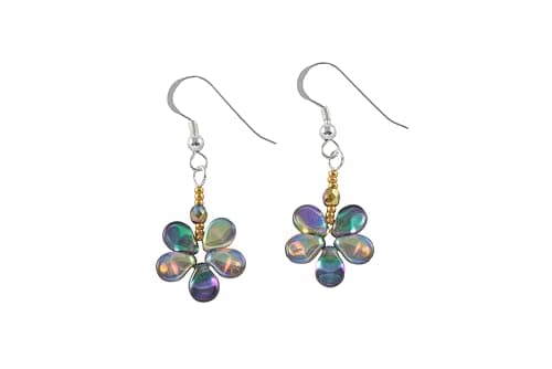 Image of Small Funky Flower Earrings (Green/Golden Rainbow, sterling-silver)