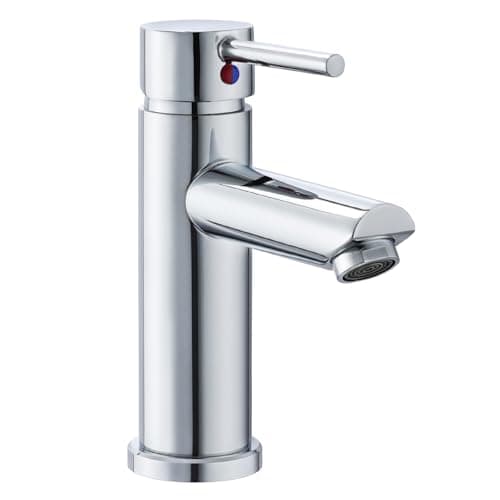 Image of Peppermint Bathroom Sink Taps Basin Taps Mono Single Lever Bathroom Mixer Tap 1 Hole, Modern Basin Mixer Tap with Hot and Cold Hoses,Stainless Steel, Chrome