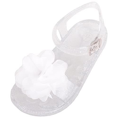 Image of ABSOLUTE FOOTWEAR Kids Floral Glitter Summer Buckled Jelly Shoes Sandals, White, UK Infant 5 / EU 23