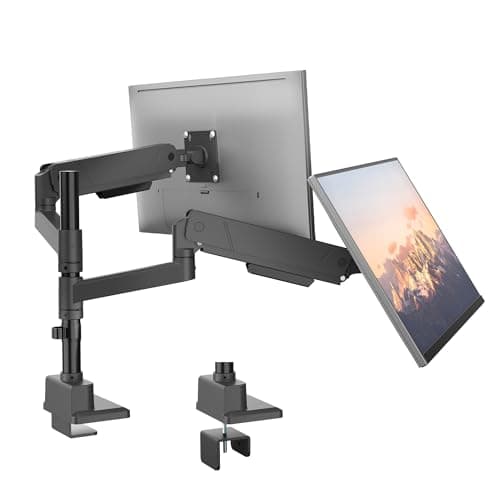 Image of monTEK Monitor Mount 2 Monitors for 17-35 Inch Screens, High Monitor Arm Holds 1-16 kg, VESA 75/100, Monitor Stand with Tilts, Swivels, Rotates, Black