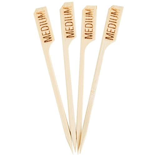 Image of Bamboo Steak Markers Medium Skewers 9cm Gun Paddle Tabletop Picks Pack of 100