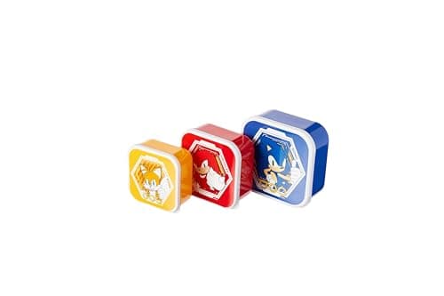 Image of HOX Sonic The Hedgehog Kids Lunch Box Set of 3 Nesting Snack Containers – SEGA Sonic, Tails & Knuckles Food Storage Boxes with Lids – Reusable BPA-Free Plastic Lunch Boxes for School, Snacks & Travel