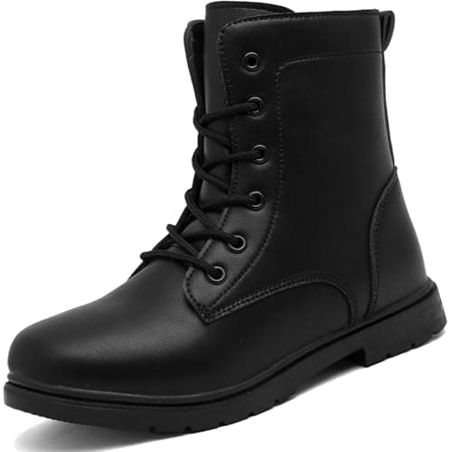 Image of situkeke Ankle Boots for Boys Girls Waterproof Side Zipper Lace Up Kids Black School Boots Leather Walking Boots High Top Ankle Booties,Black EU37