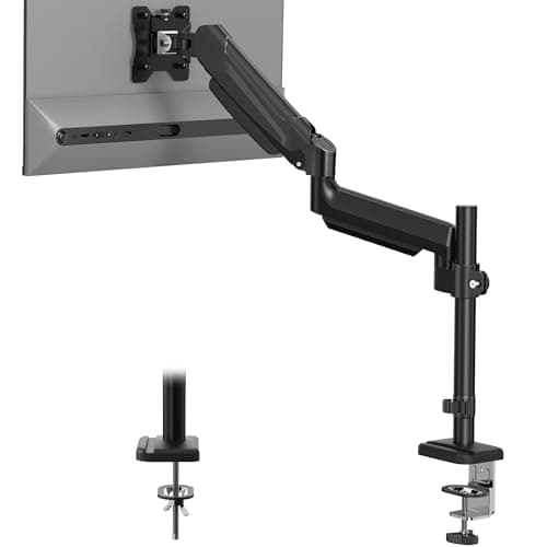 Image of BONTEC Single Monitor Arm Desk Mount for 13-32 Inch Screens, Adjustable Gas Spring Arm Stand, VESA 75/100mm, 9kg Capacity, Tilt, Swivel, 360° Rotation, C-Clamp & Grommet Options, Ergonomic Design