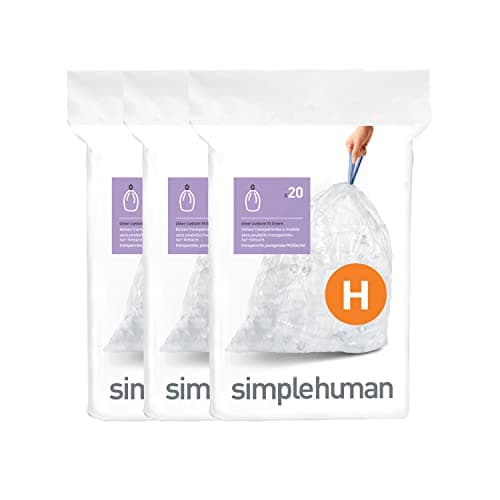 Image of simplehuman Code H 60 Liners, Custom Fit Bin Bags in Dispenser Packs with Durable Drawstring Tie Handle, 30-35L, Clear
