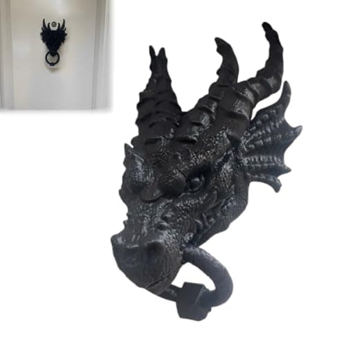 Image of Dragon Head Statue Door Knocker Gothic Dragon Face Figurine Decor Wall Hanging Ornament for Home Office