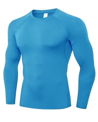 Image of Yuerlian Blue Men's Long Sleeve Compression Shirt Cool Dry Athletic Workout Top Lightweight Running Base Layer T-Shirt for Gym Training Basketball