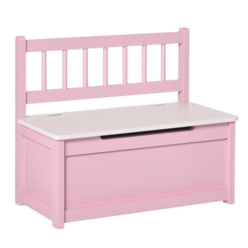Image of HOMCOM 2 In 1 Wooden Toy Box, Kids Seat Bench Storage Chest Cabinet Organiser w/Safety Pneumatic Rod, 60 x 30 x 50cm - Pink