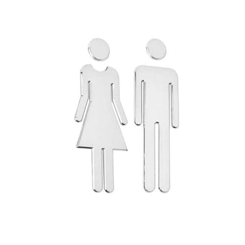 Image of 2Pcs 19cm Male and Female Toilet Signs Self Adhesive Washroom Door Signs for Ladies and Gentlemen Silver Men Women Wall Stickers Symbol for Home Office Hotel Parking Restaurant WC Decor