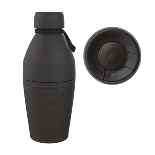 Image of KeepCup Cup-to-Bottle Kit, 2 in 1 Reusable Water Bottle and Travel Mug, Insulated Stainless Steel Dual Opening with Leakproof Sipper Lid - 530ml Bottle to 12oz Cup -Black