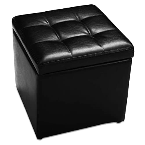 Image of CASART Faux Leather Storage Ottoman, 40x40x40CM Cube Pouffe Toy Box Foot Stool, Home Office Living Room Organiser Chest, 150KG Weight Capacity (Black, 40 x 40 x 40cm)