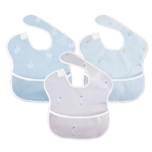 Image of Little Dimsum 3 pack Baby Bibs Waterproof Bib Easy to Clean Feeding Bibs Weaning Bibs Adjustable Closed for Babies Toddlers with Large Pocket（6-36Months）