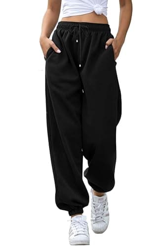 Image of Jhsnjnr Tracksuit Bottoms Women Wide Leg Cuffed Jogging Trousers with Drawstring High Waist Lounge Pants Sweatpants Black