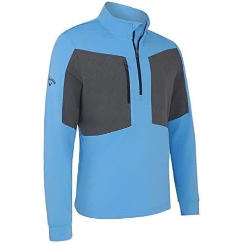 Image of Callaway Golf Mens Aquapel Mixed Media 1/4 Zip Water Repellent Golf Pullover Sweater Malibu Blue/Caviar XXL
