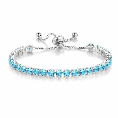 Image of xinanalya Dainty Round Cubic Zirconia Tennis Bolo Bracelet, Adjustable Slider Clasp Rhodium Plated .925 Sterling Silver Bracelet for Women Hypoallergenic Birthstone Jewellery Birthday Gifts