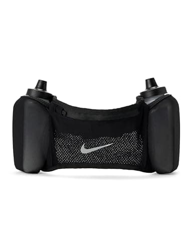 Image of Nike Flex Stride Double Bottle Belt Running Belt with 709 ml Water Bottles, Running Hydration Belt, Jogging Training Fitness, Black/Black/Silver, 709ml