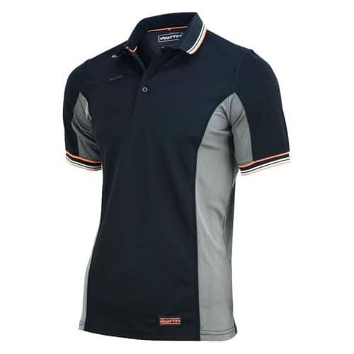 Image of WrightFits Men’s Essentials 2-Tone Black & Grey Short-Sleeve Polo Shirts for Causal Workwear Clothing - Quick Dry, Breathable, Regular-Fit & Lightweight (L)