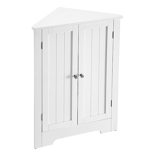 Image of VASAGLE Corner Cabinet, Bathroom Storage Cabinet with Doors and Adjustable Shelf, for Bathroom, Kitchen, Living Room, Modern Farmhouse Design, Cloud White BBC844P31